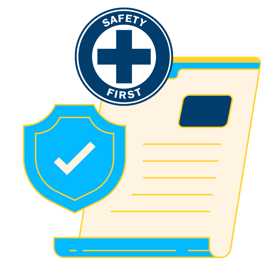 An image of a safety first and health check icons